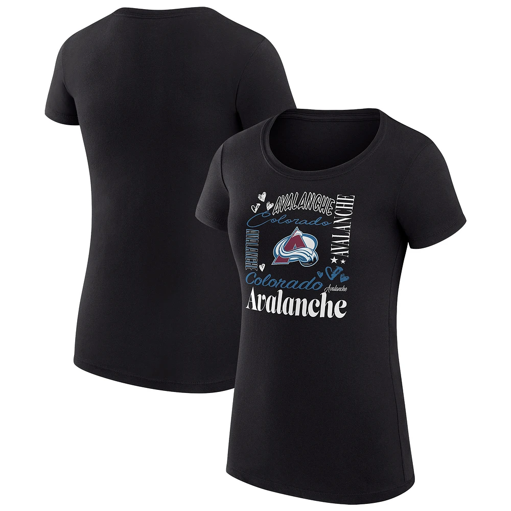 Women's G-III 4Her by Carl Banks Black Colorado Avalanche Super-Slim Fit Lightweight Collage Team Graphic T-Shirt