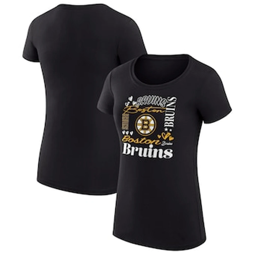 Women's G-III 4Her by Carl Banks Black Boston Bruins Super-Slim Fit Lightweight Collage Team Graphic T-Shirt