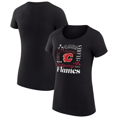 Women's G-III 4Her by Carl Banks Black Calgary Flames Super-Slim Fit Lightweight Collage Team Graphic T-Shirt