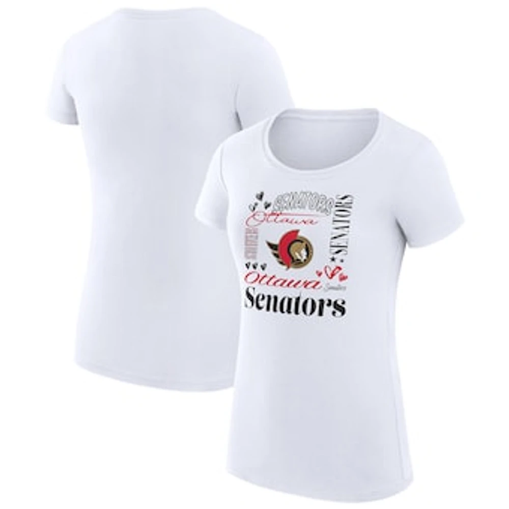 Women's G-III 4Her by Carl Banks White Ottawa Senators Super-Slim Fit Lightweight Collage Team Graphic T-Shirt
