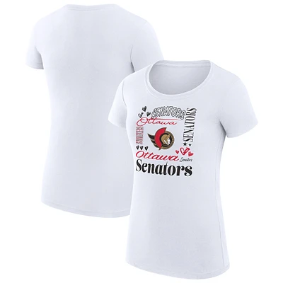 Women's G-III 4Her by Carl Banks White Ottawa Senators Super-Slim Fit Lightweight Collage Team Graphic T-Shirt