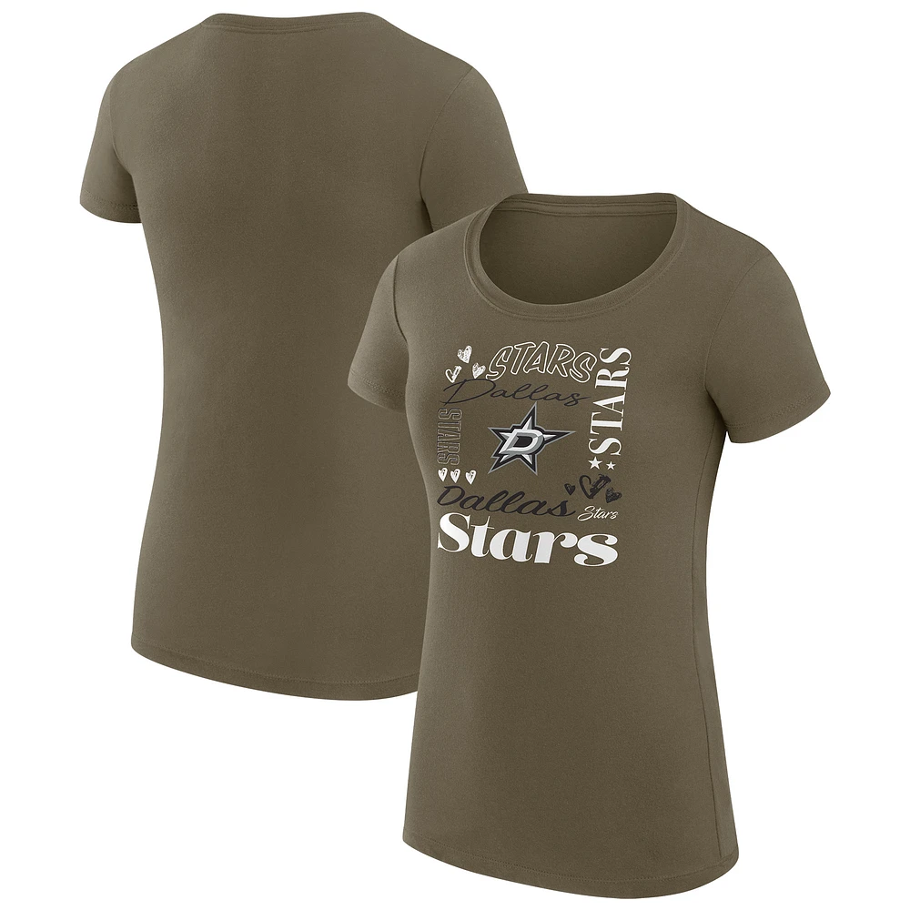 Women's G-III 4Her by Carl Banks Green Dallas Stars Super-Slim Fit Lightweight Collage Team Graphic T-Shirt