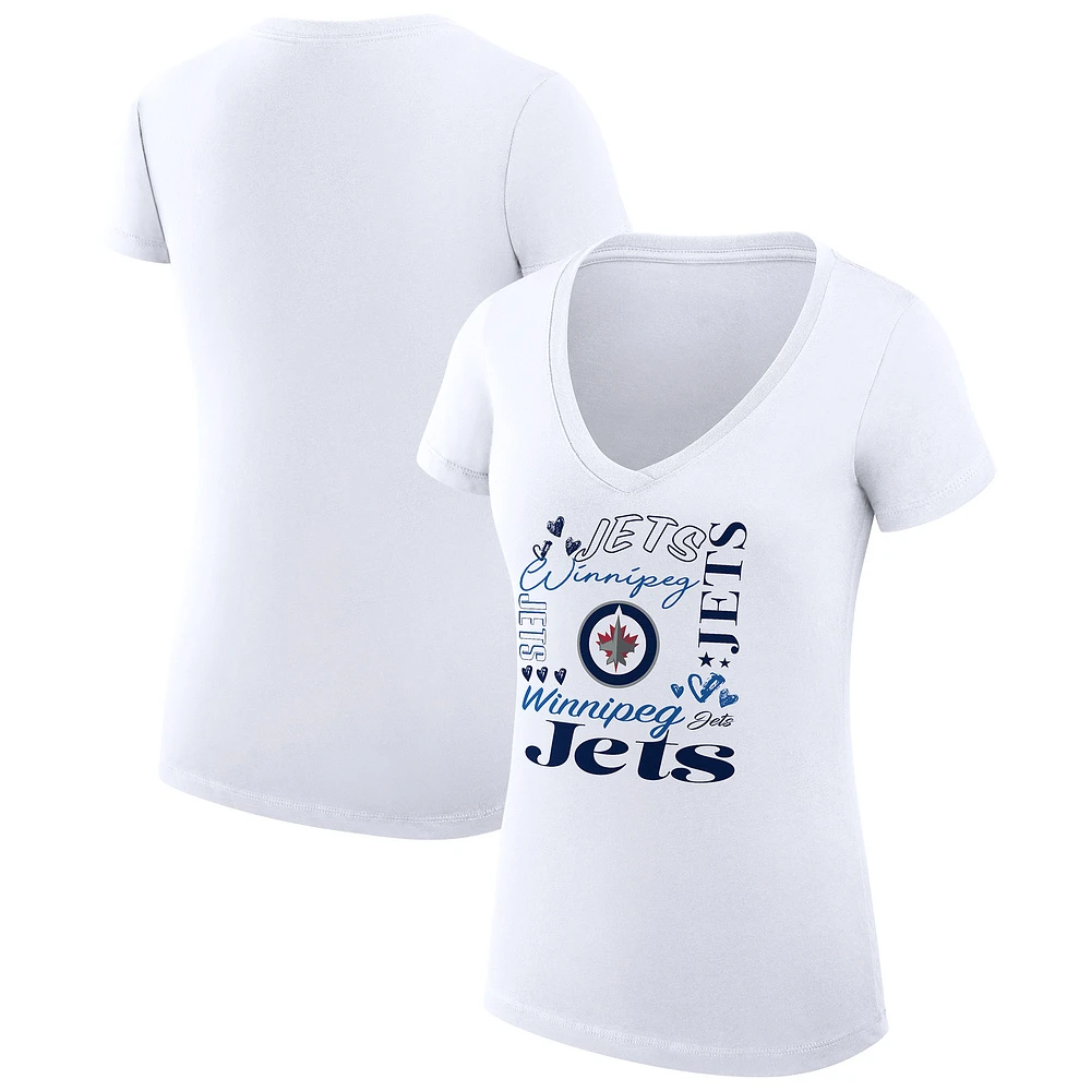 Women's G-III 4Her by Carl Banks White Winnipeg Jets Super-Slim Fit Lightweight Collage Team Graphic T-Shirt
