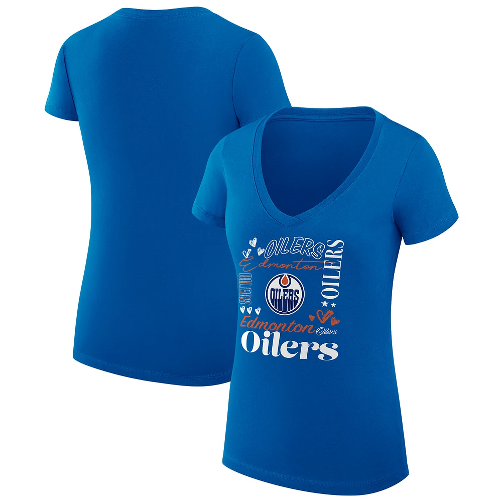 Women's G-III 4Her by Carl Banks Royal Edmonton Oilers Super-Slim Fit Lightweight Collage Team Graphic T-Shirt