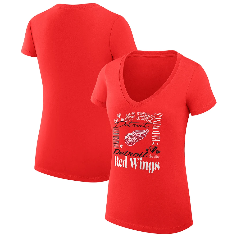 Women's G-III 4Her by Carl Banks Red Detroit Wings Super-Slim Fit Lightweight Collage Team Graphic T-Shirt