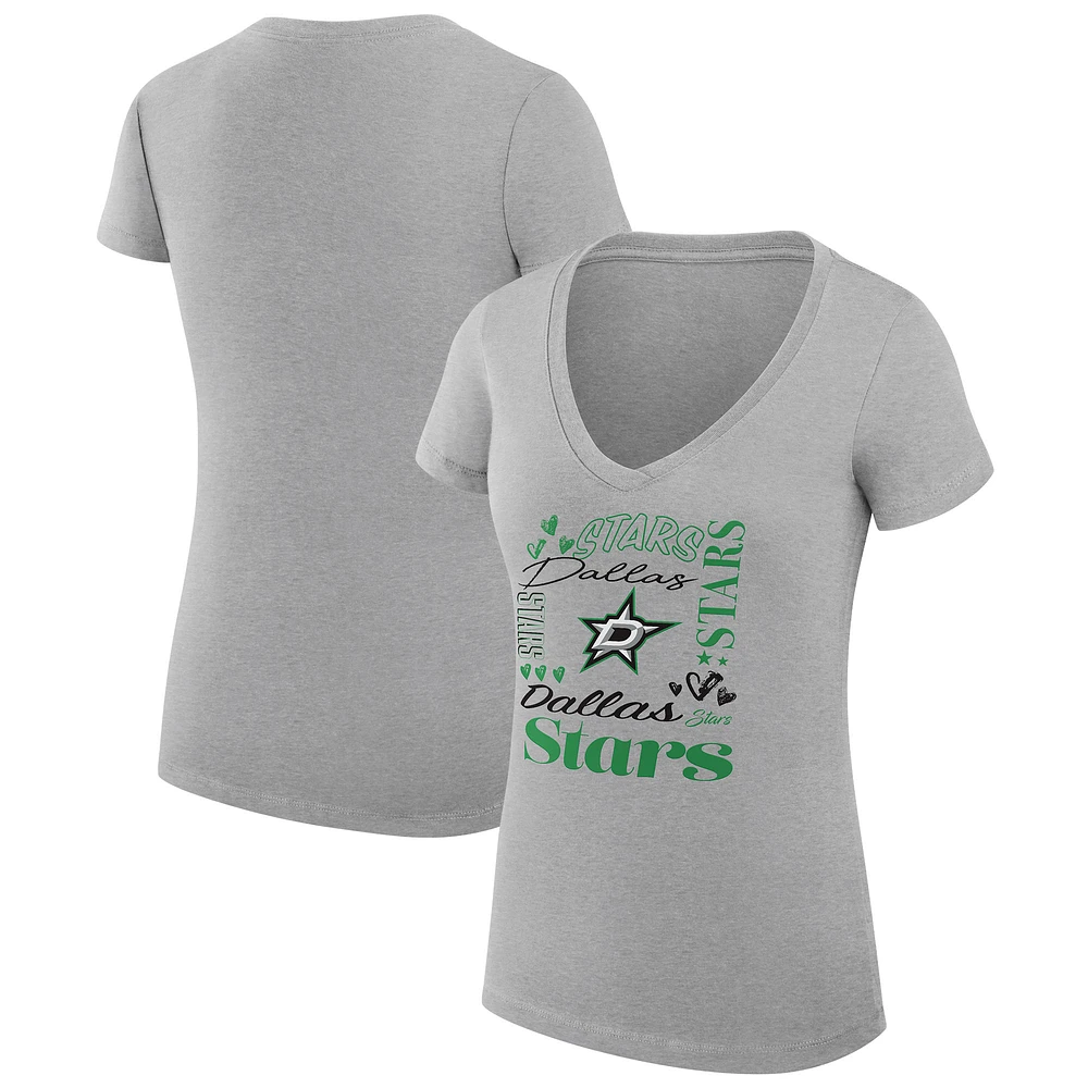 Women's G-III 4Her by Carl Banks Heather Gray Dallas Stars Super-Slim Fit Lightweight Collage Team Graphic T-Shirt