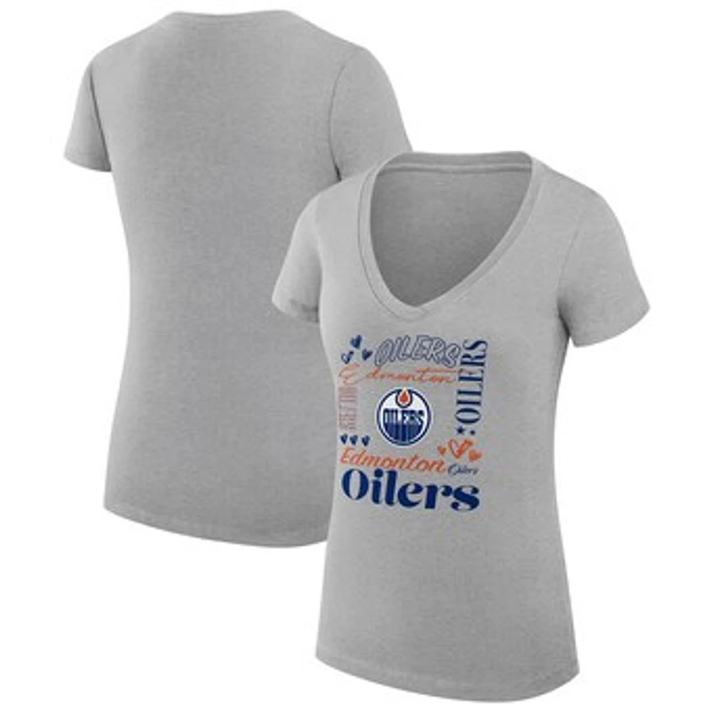 Women's G-III 4Her by Carl Banks Heather Gray Edmonton Oilers Super-Slim Fit Lightweight Collage Team Graphic T-Shirt