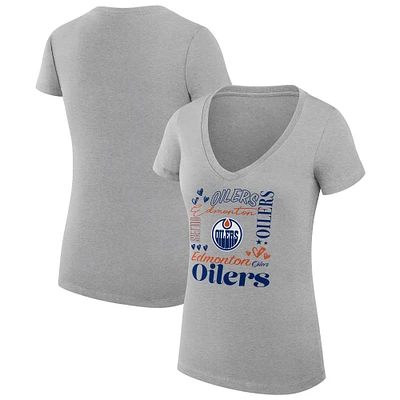 Women's G-III 4Her by Carl Banks Heather Gray Edmonton Oilers Super-Slim Fit Lightweight Collage Team Graphic T-Shirt