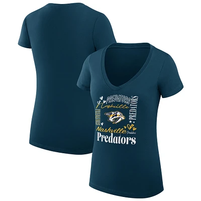 Women's G-III 4Her by Carl Banks Navy Nashville Predators Super-Slim Fit Lightweight Collage Team Graphic T-Shirt