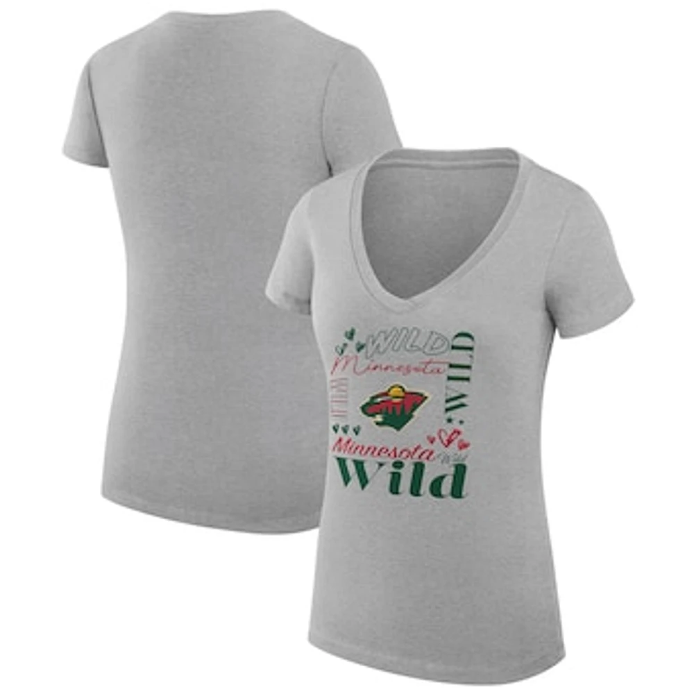 Women's G-III 4Her by Carl Banks Heather Gray Minnesota Wild Super-Slim Fit Lightweight Collage Team Graphic T-Shirt