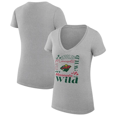 Women's G-III 4Her by Carl Banks Heather Gray Minnesota Wild Super-Slim Fit Lightweight Collage Team Graphic T-Shirt