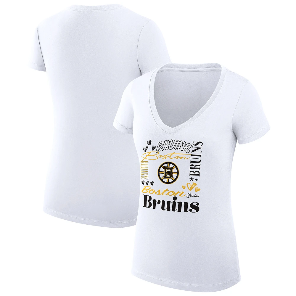 Women's G-III 4Her by Carl Banks White Boston Bruins Super-Slim Fit Lightweight Collage Team Graphic T-Shirt