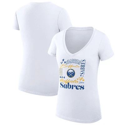 Women's G-III 4Her by Carl Banks White Buffalo Sabres Super-Slim Fit Lightweight Collage Team Graphic T-Shirt