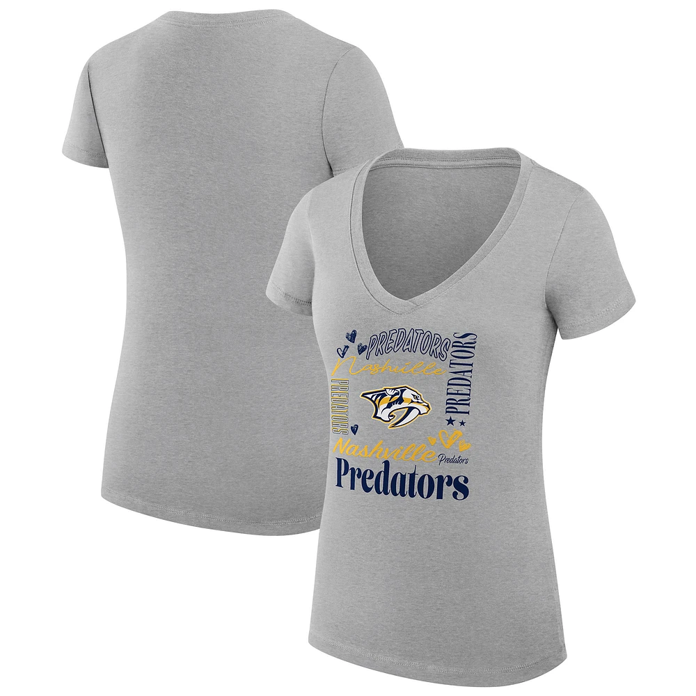 Women's G-III 4Her by Carl Banks Heather Gray Nashville Predators Super-Slim Fit Lightweight Collage Team Graphic T-Shirt