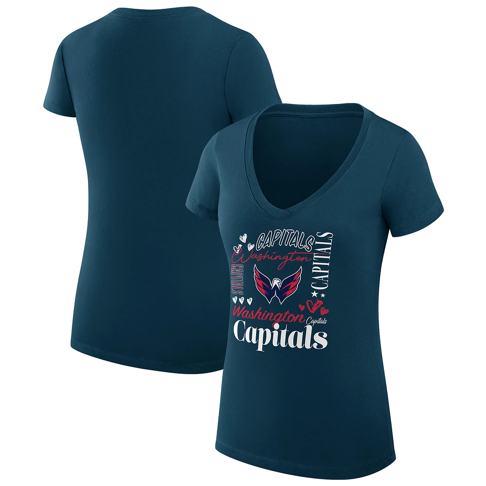 Women's G-III 4Her by Carl Banks Navy Washington Capitals Super-Slim Fit Lightweight Collage Team Graphic T-Shirt
