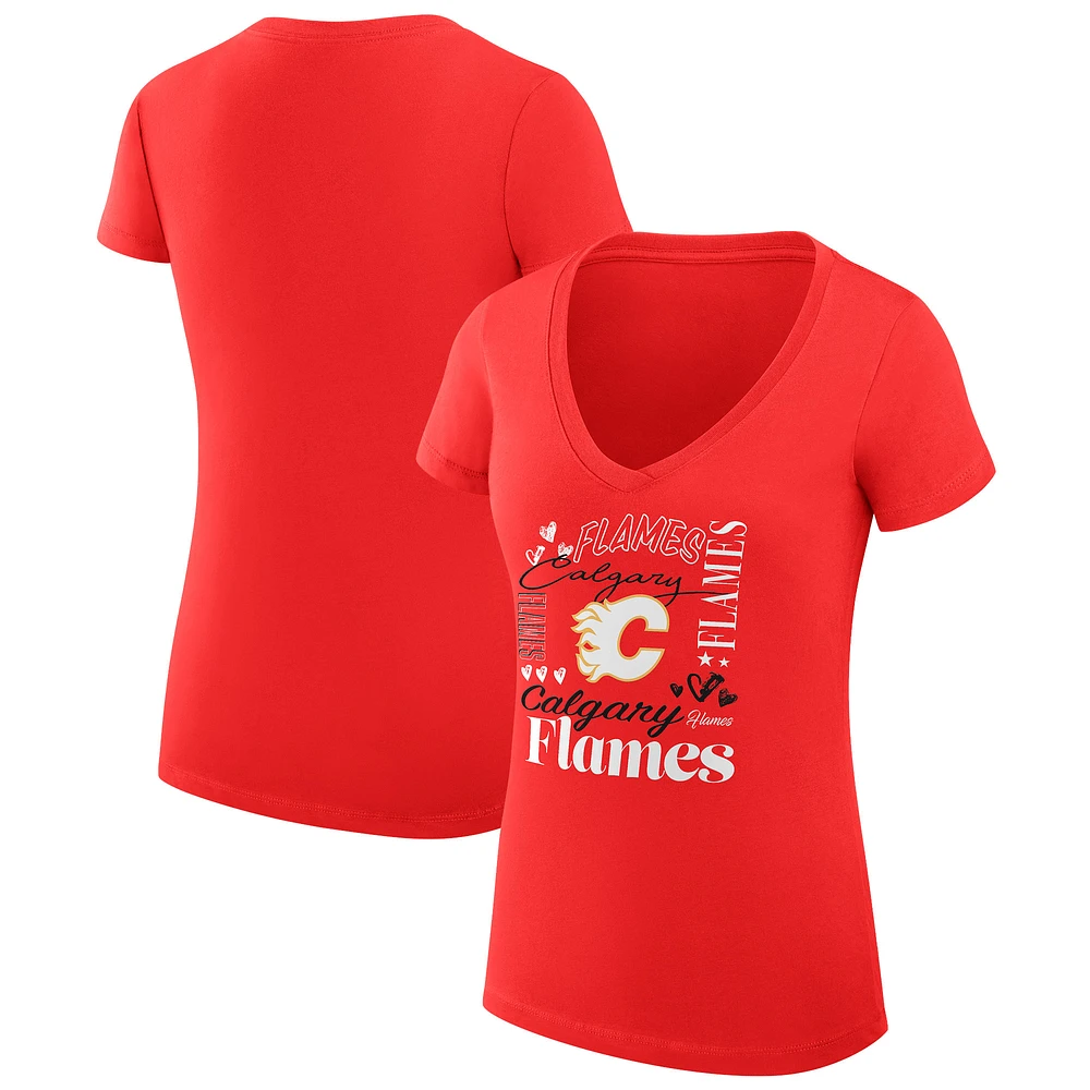 Women's G-III 4Her by Carl Banks Calgary Flames Super-Slim Fit Lightweight Collage Team Graphic T-Shirt