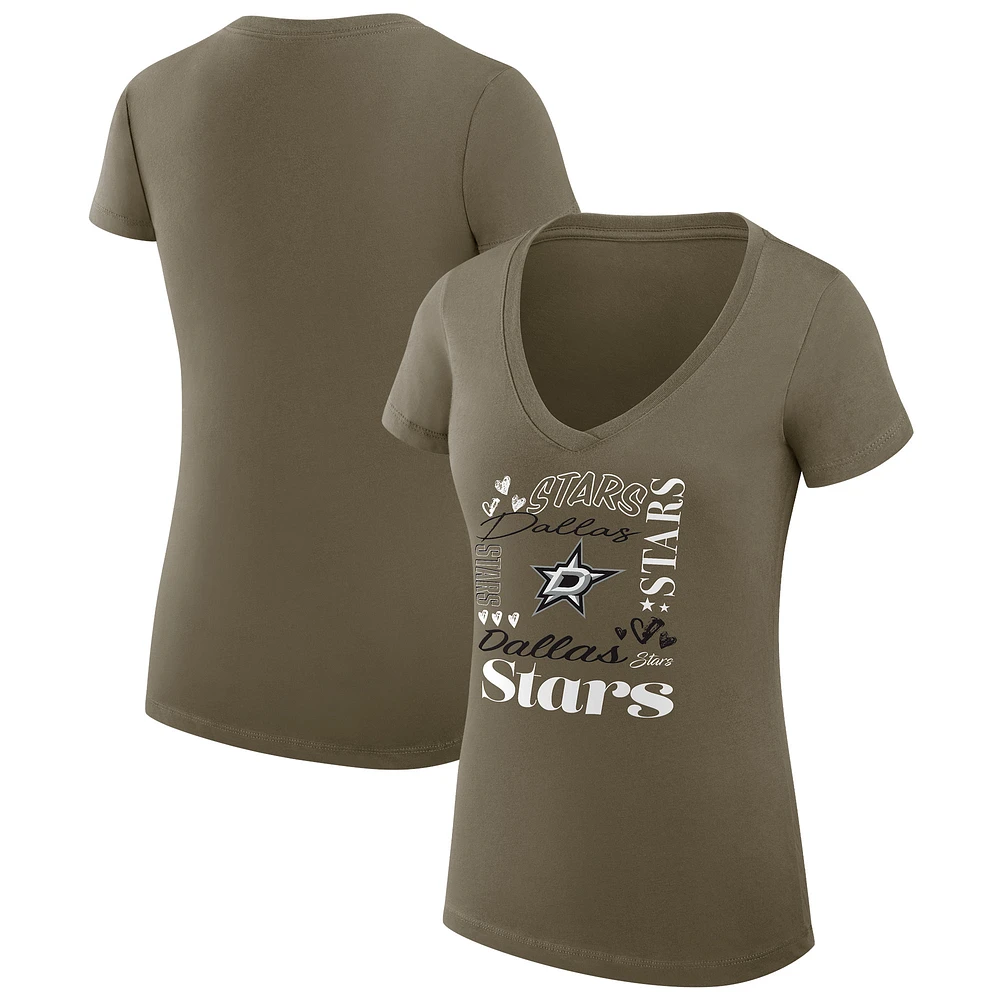 Women's G-III 4Her by Carl Banks Olive Dallas Stars Super-Slim Fit Lightweight Collage Team Graphic T-Shirt