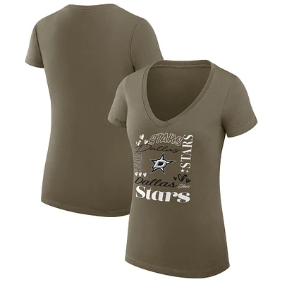 Women's G-III 4Her by Carl Banks Olive Dallas Stars Collage Team Graphic Fitted T-Shirt