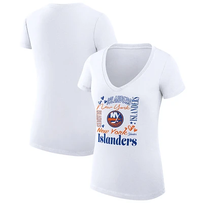 Women's G-III 4Her by Carl Banks White New York Islanders Super-Slim Fit Lightweight Collage Team Graphic T-Shirt