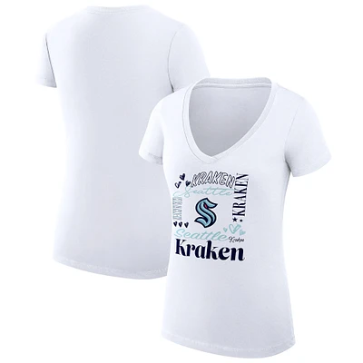 Women's G-III 4Her by Carl Banks White Seattle Kraken Super-Slim Fit Lightweight Collage Team Graphic T-Shirt