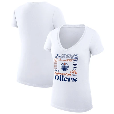 Women's G-III 4Her by Carl Banks White Edmonton Oilers Super-Slim Fit Lightweight Collage Team Graphic T-Shirt