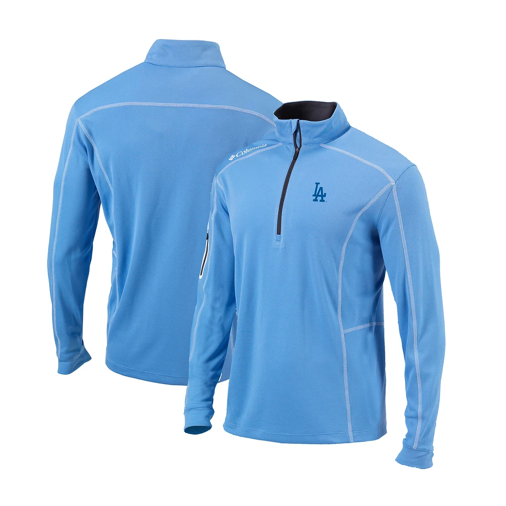 Men's Columbia Light Blue Los Angeles Dodgers Cooperstown Collection Omni-Wick Shotgun Quarter-Zip Top