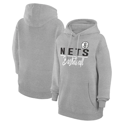 Women's G-III 4Her by Carl Banks Heather Gray Brooklyn Nets Graphics Fleece Pullover Hoodie