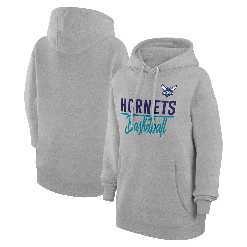 Women's G-III 4Her by Carl Banks Heather Gray Charlotte Hornets Graphics Fleece Pullover Hoodie