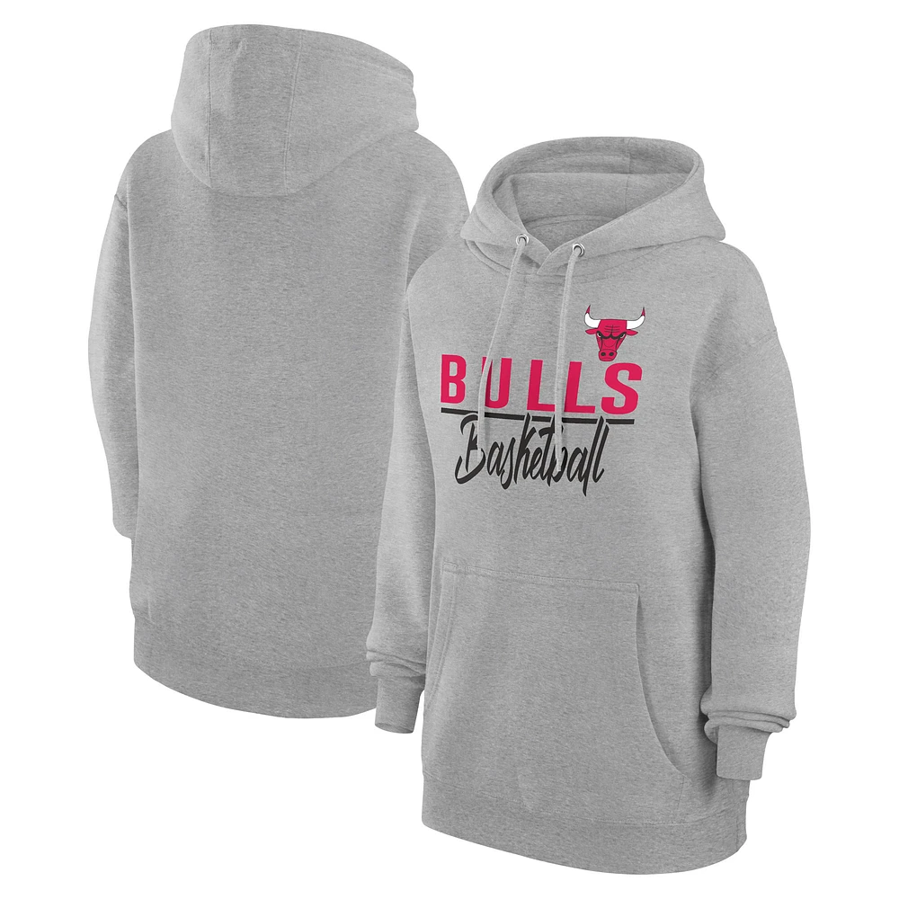Women's G-III 4Her by Carl Banks Heather Gray Chicago Bulls Graphics Fleece Pullover Hoodie