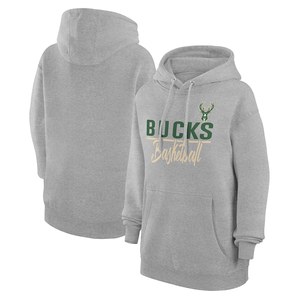 Women's G-III 4Her by Carl Banks Heather Gray Milwaukee Bucks Graphics Fleece Pullover Hoodie
