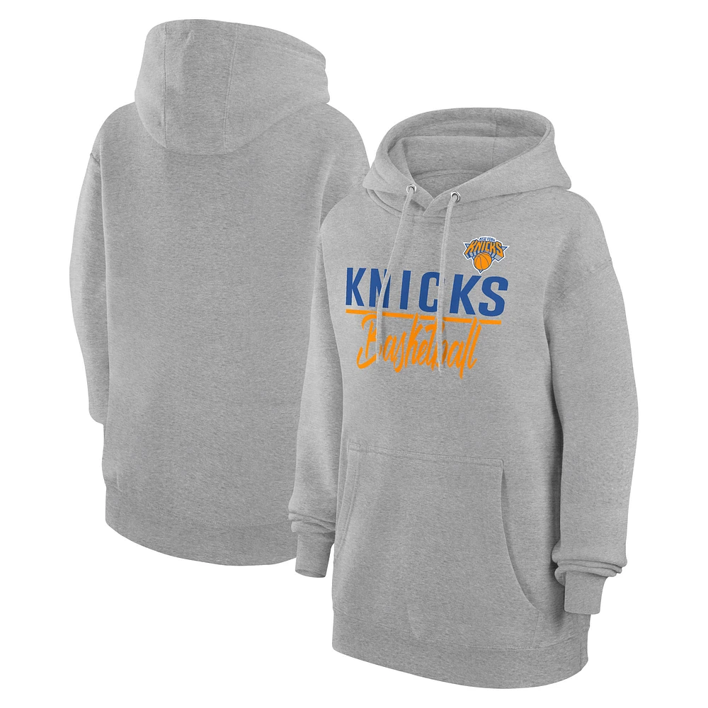 Women's G-III 4Her by Carl Banks Heather Gray New York Knicks Graphics Fleece Pullover Hoodie