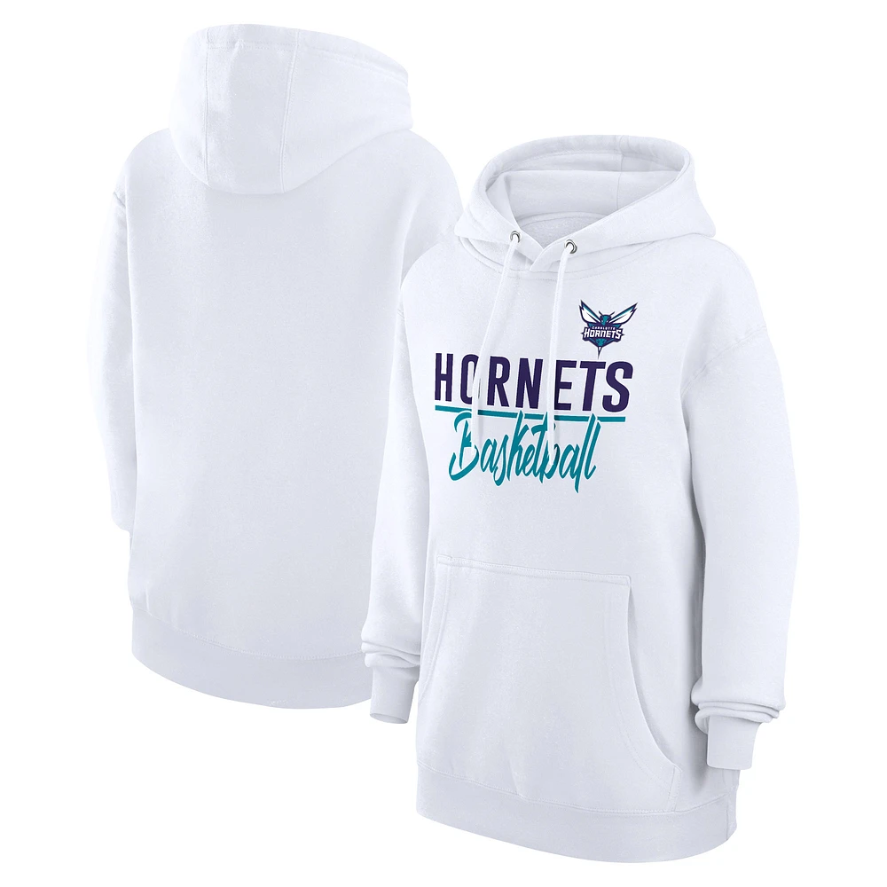 Women's G-III 4Her by Carl Banks White Charlotte Hornets Graphics Fleece Pullover Hoodie