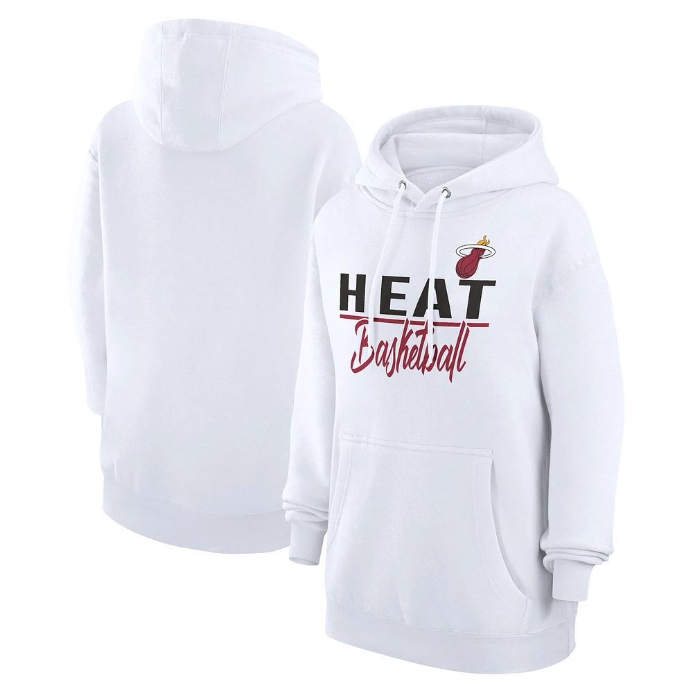 Women's G-III 4Her by Carl Banks White Miami Heat Graphics Fleece Pullover Hoodie
