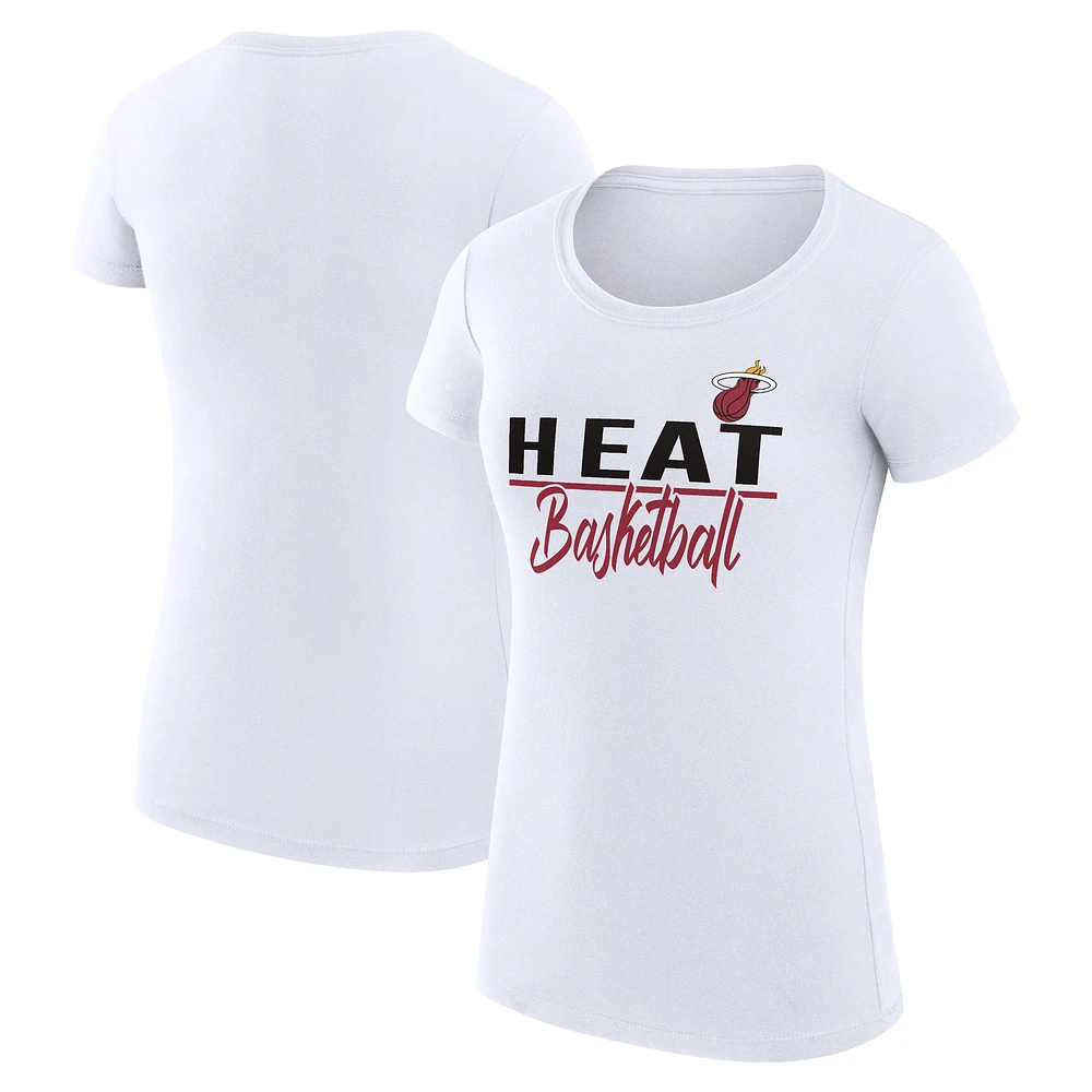 Women's G-III 4Her by Carl Banks White Miami Heat Super-Slim Fit Lightweight Team Sport V-Neck T-Shirt