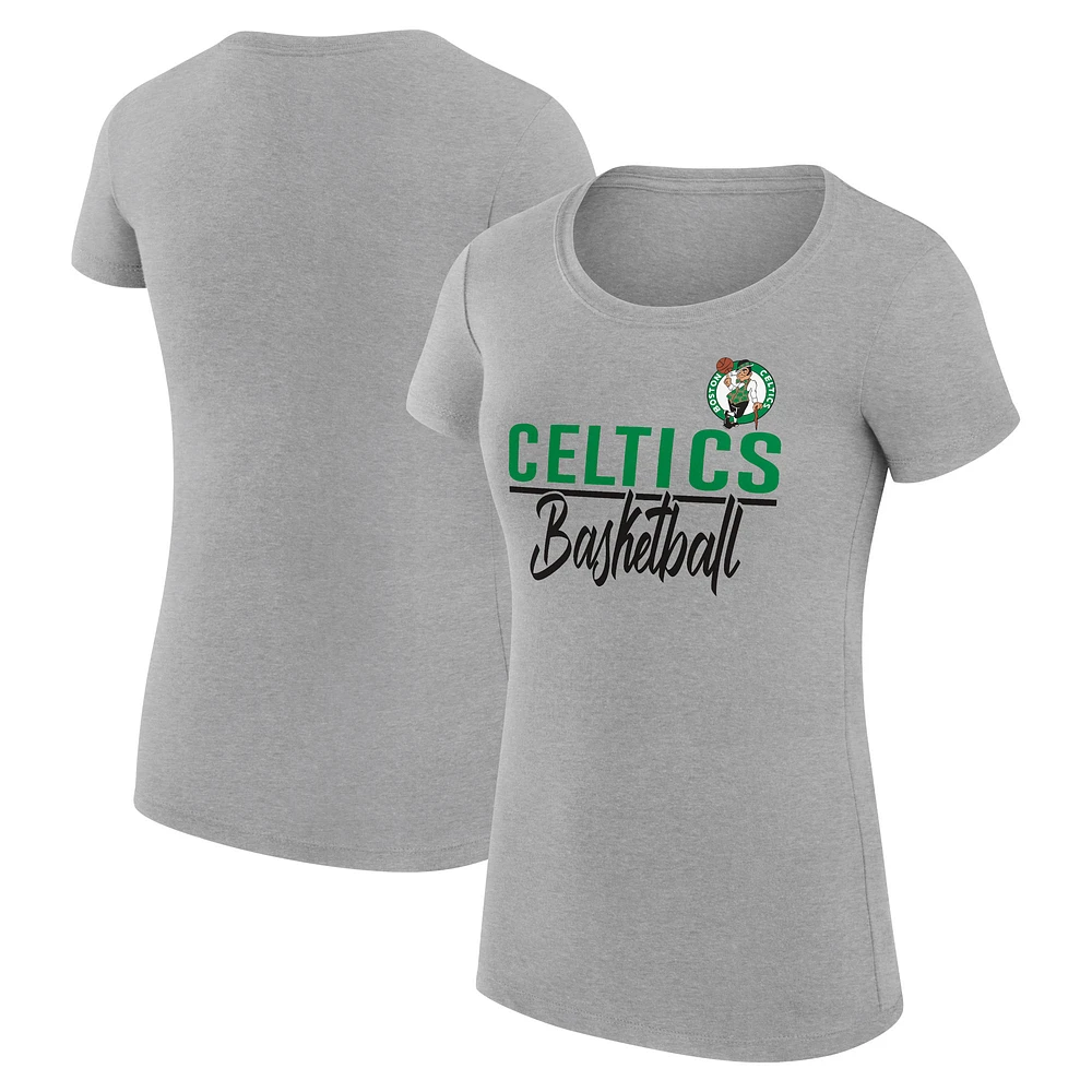 Women's G-III 4Her by Carl Banks Heather Gray Boston Celtics Super-Slim Fit Lightweight Team Sport V-Neck T-Shirt