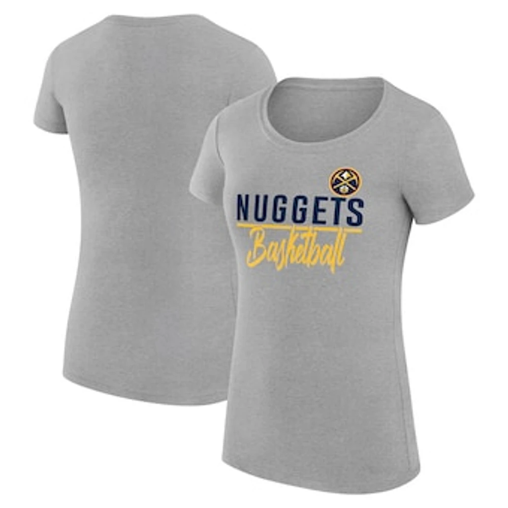Women's G-III 4Her by Carl Banks Heather Gray Denver Nuggets Super-Slim Fit Lightweight Team Sport V-Neck T-Shirt