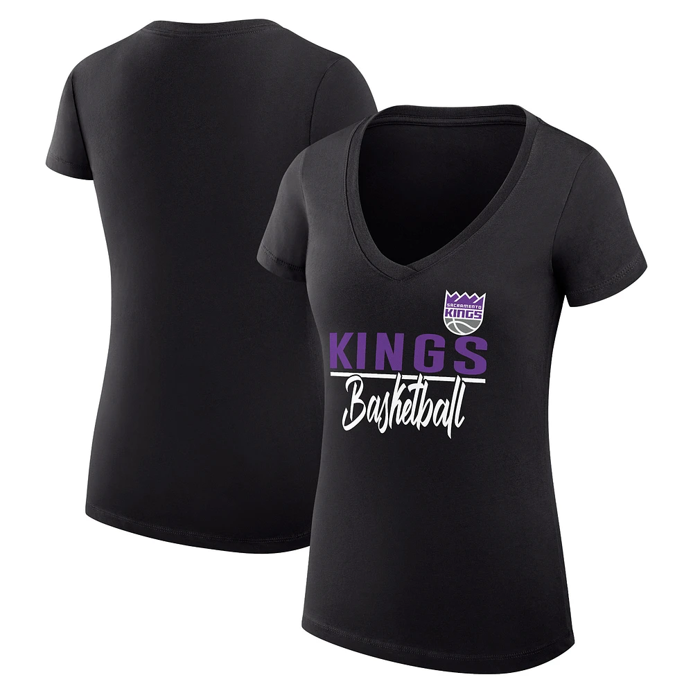 Women's G-III 4Her by Carl Banks Black Sacramento Kings Super-Slim Fit Lightweight Team Sport V-Neck T-Shirt