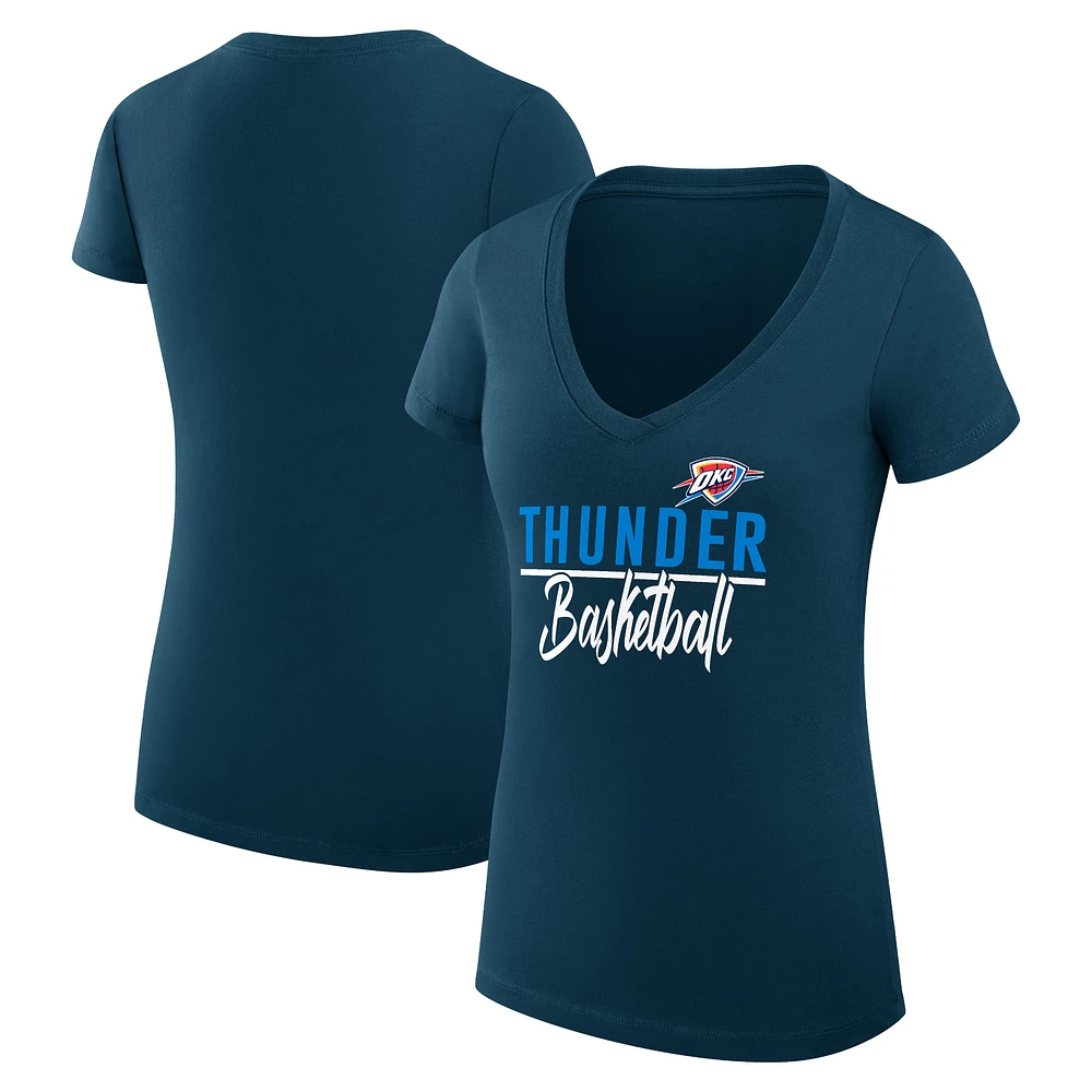 Women's G-III 4Her by Carl Banks Navy Oklahoma City Thunder Super-Slim Fit Lightweight Team Sport V-Neck T-Shirt