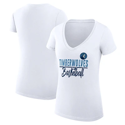 Women's G-III 4Her by Carl Banks White Minnesota Timberwolves Super-Slim Fit Lightweight Team Sport V-Neck T-Shirt