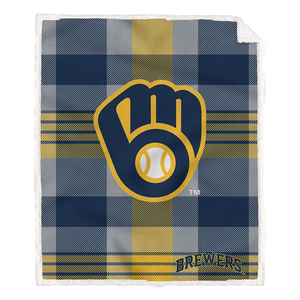Pegasus Milwaukee Brewers 60” x 70” Plaid Steel Ultra Cozy Sherpa Blanket