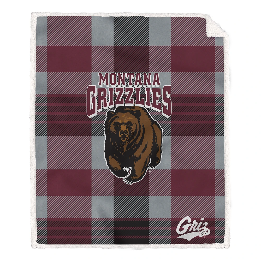 Pegasus Montana Grizzlies 60” x 70” Plaid Steel Ultra Cozy Sherpa Blanket