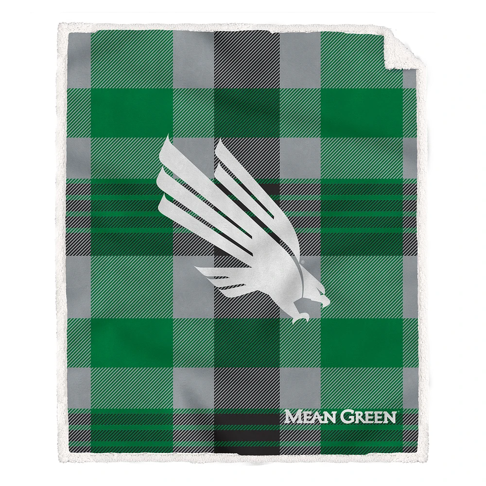 Pegasus North Texas Mean Green 60” x 70” Plaid Steel Ultra Cozy Sherpa Blanket