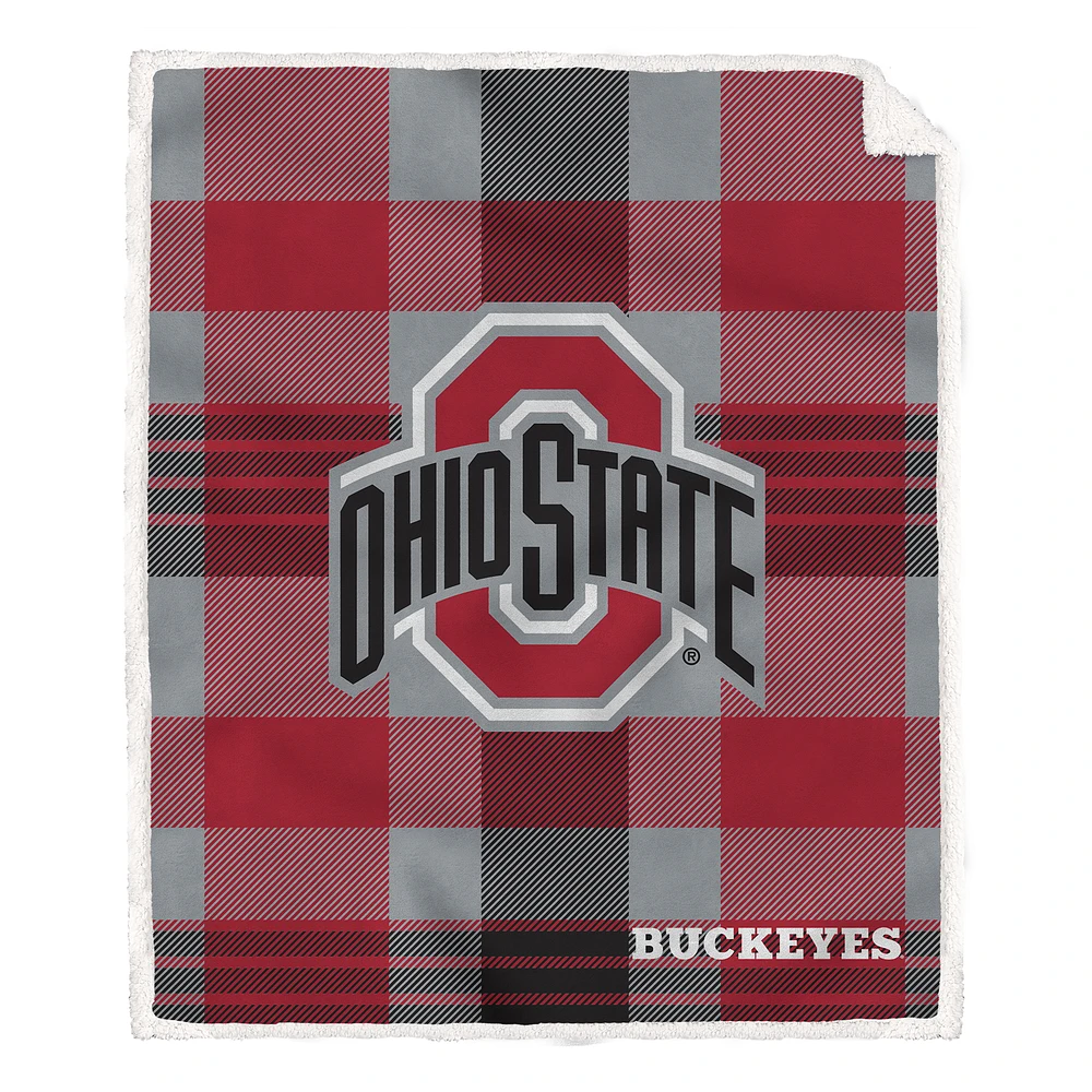 Pegasus Ohio State Buckeyes 60” x 70” Plaid Steel Ultra Cozy Sherpa Blanket