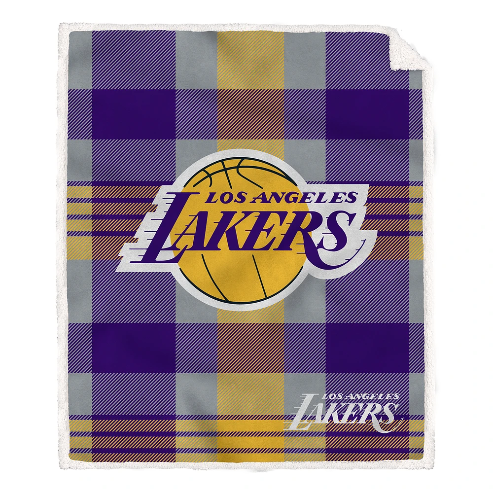 Pegasus Los Angeles Lakers 60” x 70” Plaid Steel Ultra Cozy Sherpa Blanket