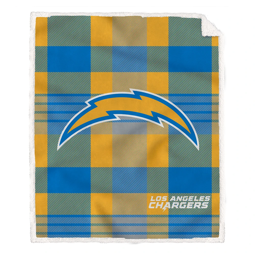 Pegasus Los Angeles Chargers 60” x 70” Plaid Steel Ultra Cozy Sherpa Blanket