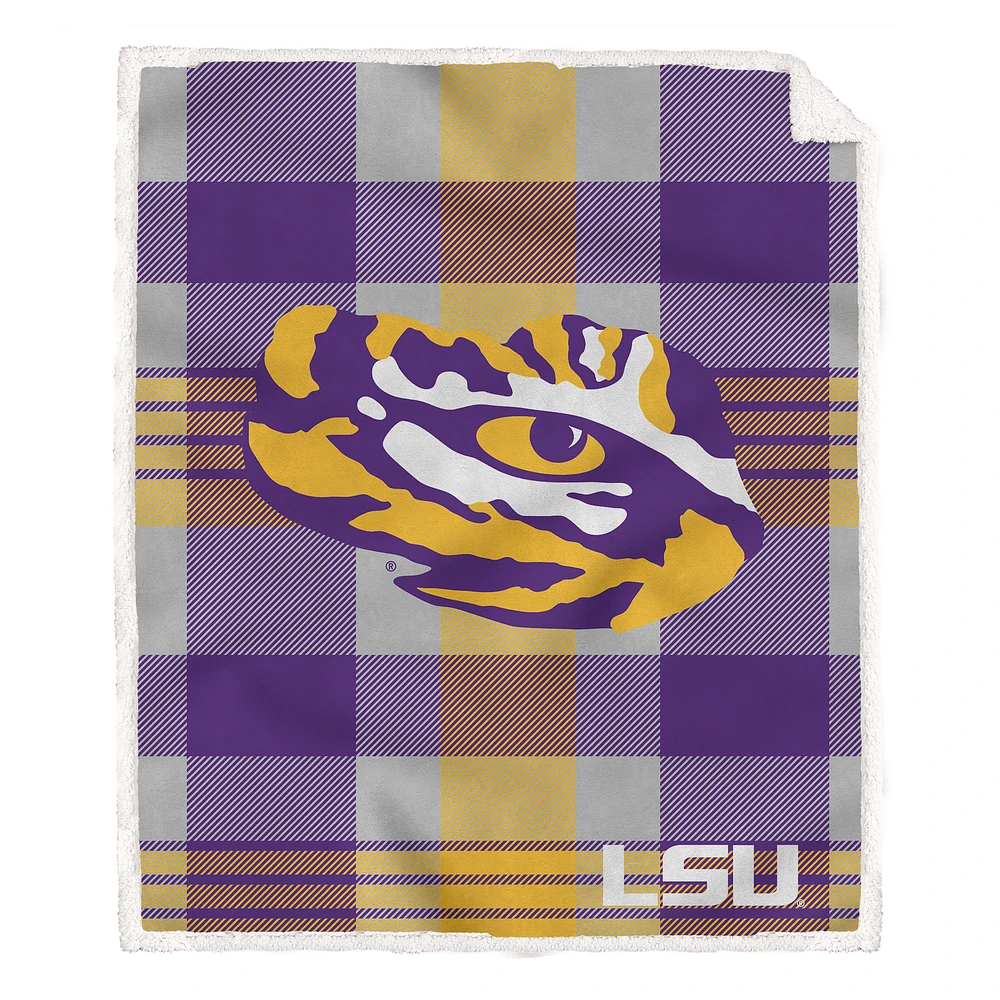 Pegasus LSU Tigers 60” x 70” Plaid Steel Ultra Cozy Sherpa Blanket