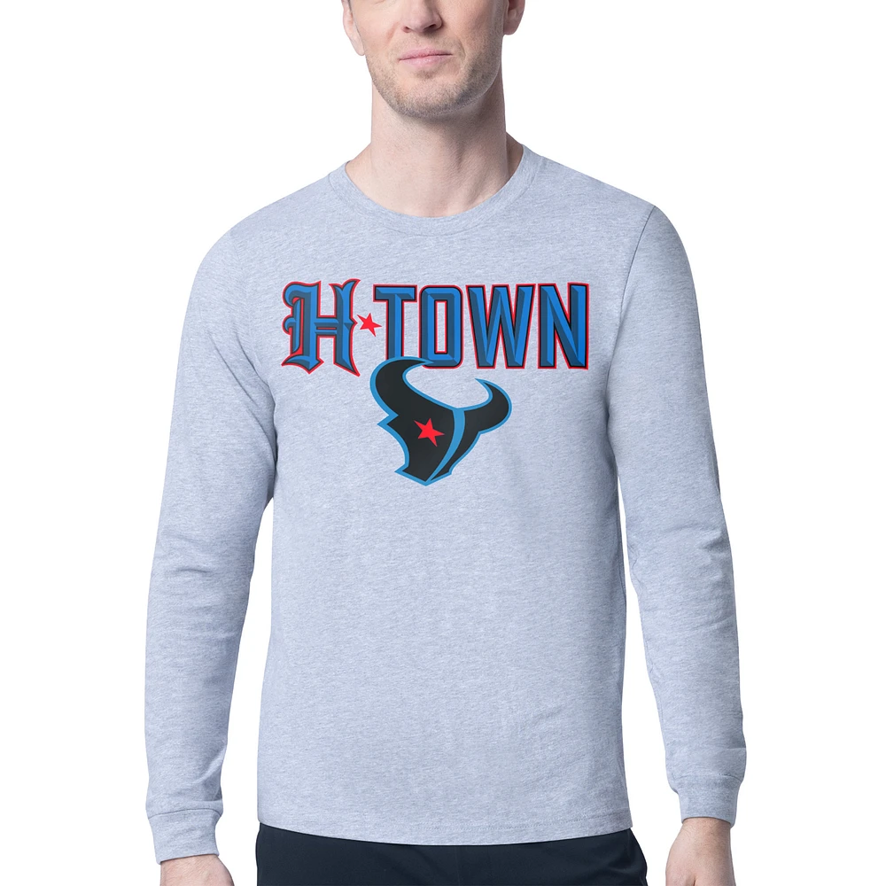 Men's Starter Heather Gray Houston Texans H-Town Graphic Long Sleeve T-Shirt