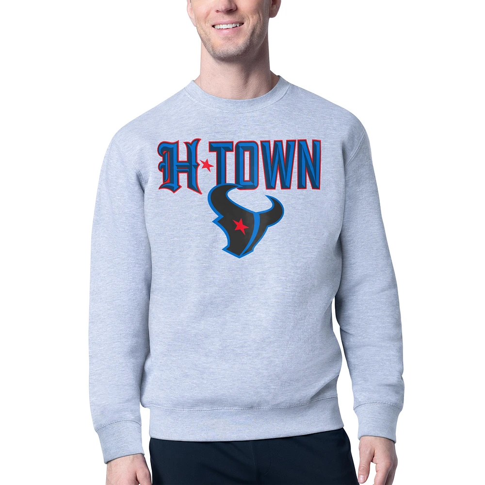 Men's Starter Heather Gray Houston Texans H-Town Graphic Fleece Pullover Sweatshirt
