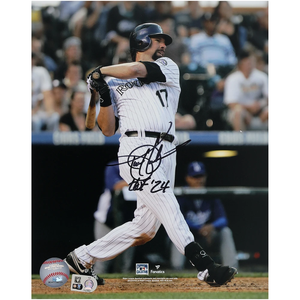 Todd Helton Colorado Rockies Autographed 8" x 10" Swinging Photograph with "HOF 2024 " Inscription