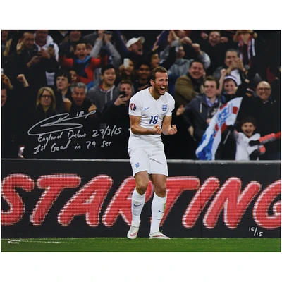 Harry Kane England National Team Autographed 16" x 20" Celebrating England Debut Goal Photograph with Multiple Inscriptions - Limited Edition of 15